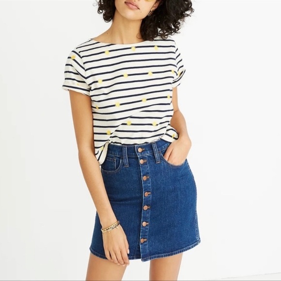 Madewell Button Down Skirt Denim Mini Stretch Straight Size 27 - Picture 2 of 7